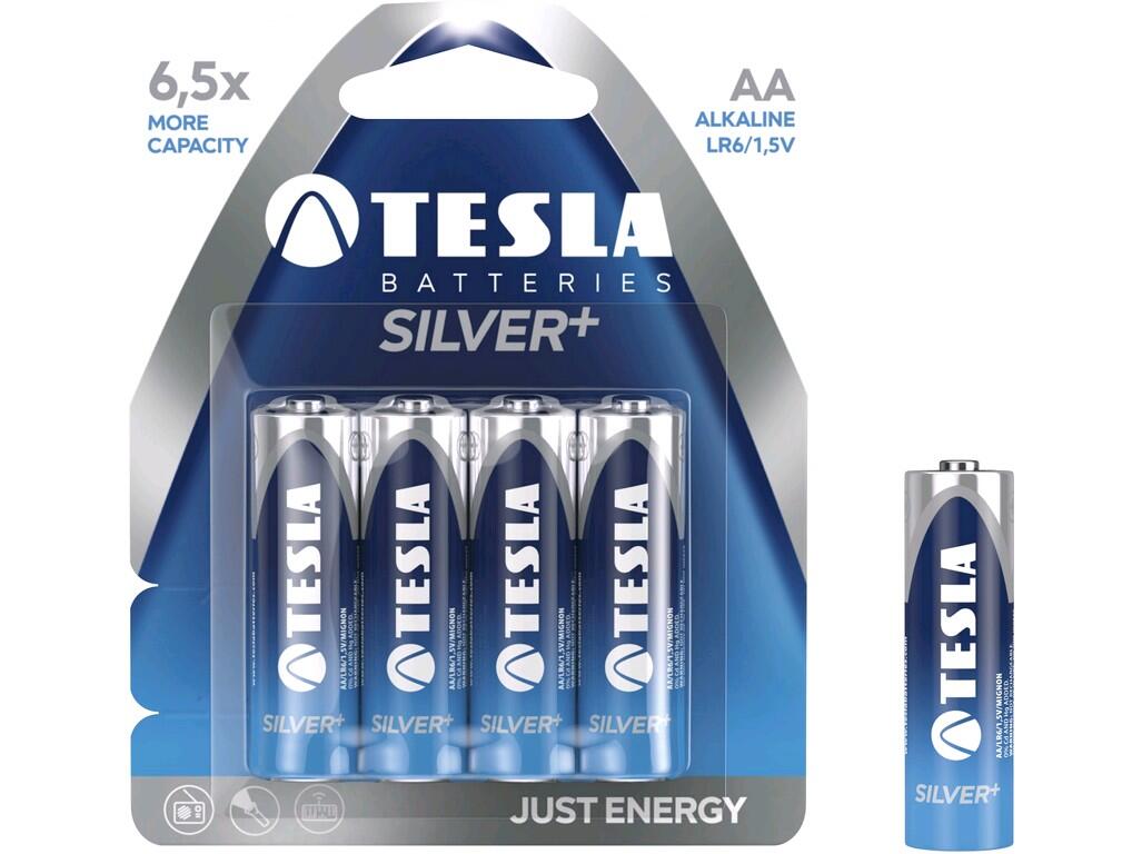 PILES TESLA AA ARGENT+, 4 PIèCES 