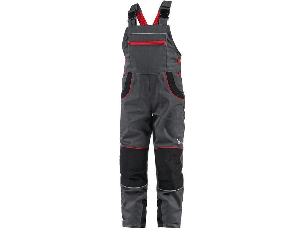 PANTALON À BIB CXS PHOENIX CASPER, ENFANT, GRIS AVEC ACCESSOIRES NOIR ET ROUGE 