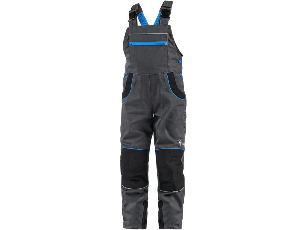 PANTALON À BIB CXS PHOENIX CASPER, ENFANT, GRIS AVEC ACCESSOIRES NOIR ET BLEU 